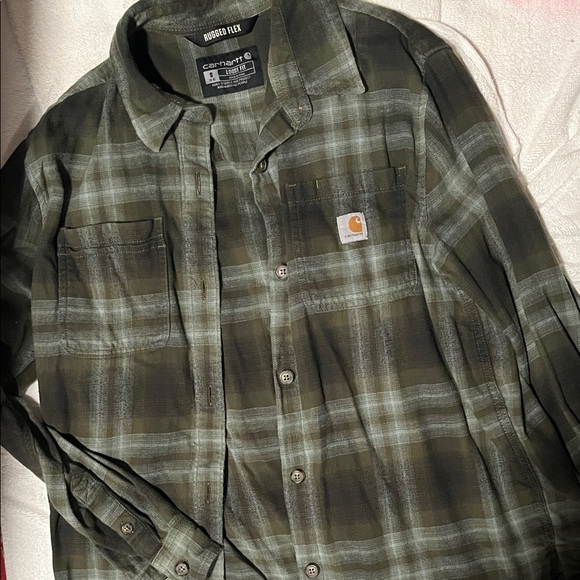 Carhartt Tops - Carhartt Olive Plaid Rugged Flex Shirt